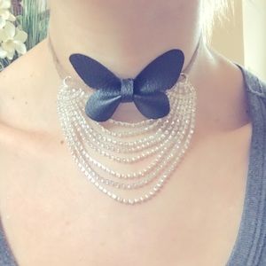 Butterfly Necklace Leather Rhinestone Lace Choker